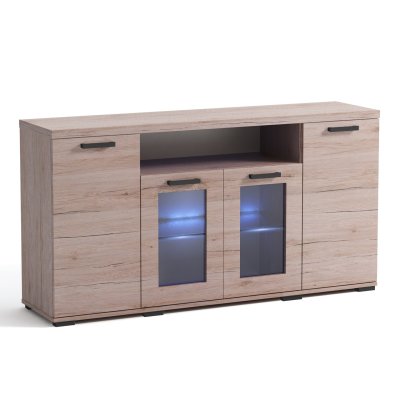 Kora solide weiße Kommode  160 cm mit Regalen für das Zimmer TV Schrank