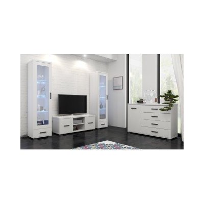 Kora solide weiße Kommode  160 cm mit Regalen für das Zimmer TV Schrank