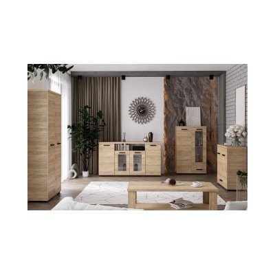 Kora solide weiße Kommode  160 cm mit Regalen für das Zimmer TV Schrank