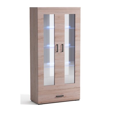 Kora Zweitürige Vitrine für das Wohnzimmer  Regale + Schublade erhältlich in verschiedenen Farben
