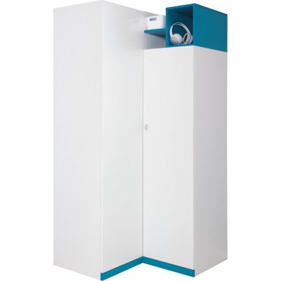 Mobi Eckschrank für das Jugendzimmer  gelb und weiss, blau und weiss