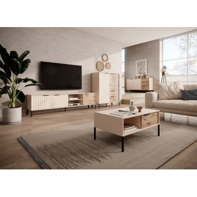 Rast Artisan Eiche + Schwarz Loft-Stil Wohnzimmer-Möbel-Set