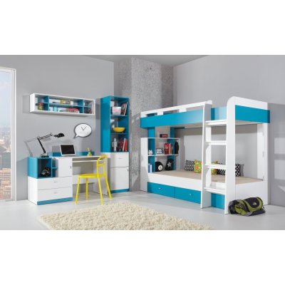 Mobi Originelles Bücherregal mit Schubladen  Jugendbuchregal gelb/blau/weiss