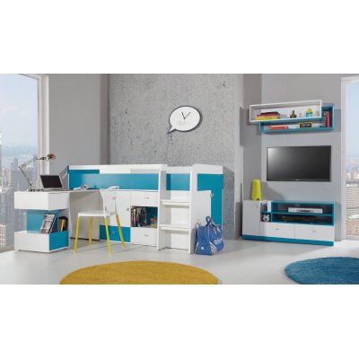 Mobi Originelles Bücherregal mit Schubladen  Jugendbuchregal gelb/blau/weiss