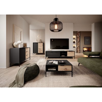 Rast Artisan Eiche + Schwarz Loft-Stil Wohnzimmer-Möbel-Set