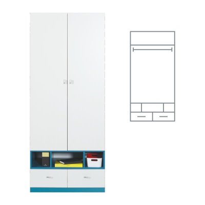 Mobi Jugendmöbel-Set Schreibtisch Kleiderschrank Kommode gelb/blau