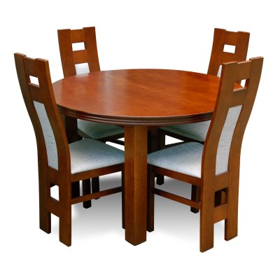 Esszimmer Set mit 4 Stühlen & ausziehbarem Rundtisch | Buchenholz