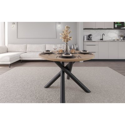 OLO Esstisch Ø110 cm – Eiche Artisan, Metallbeine & 28 mm