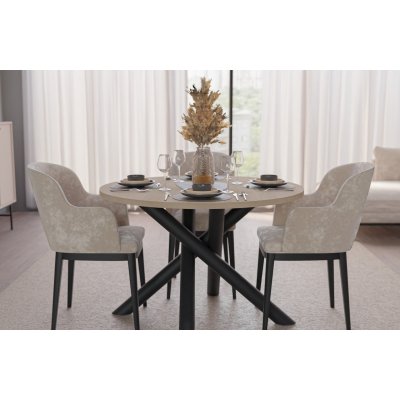 OLO Esstisch Ø110 cm – Eiche Artisan, Metallbeine & 28 mm