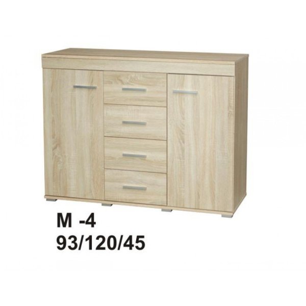 Marino Kommode 120 cm Eiche Sonoma 4 Schubladen und Einlegeböden