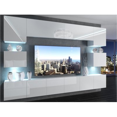 PREMIUM 3 Wohnwand Weiß Hochglanz | Moderne TV-Wand