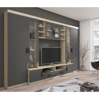 PARIS Wohnwand 340 cm | Wohnzimmermöbel Set mit Vitrine & TV-Schrank