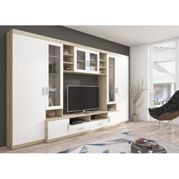 PARIS Wohnwand 340 cm – Großes Wohnzimmermöbel Set mit Vitrine und TV-Schrank